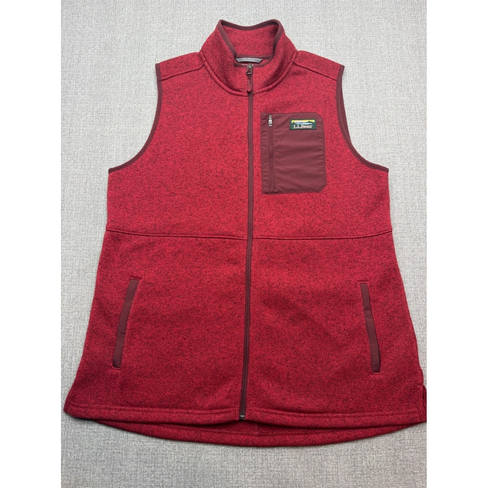 LL Bean Womens Sweater Fleece Long Vest Size L Petite Deep Rosewood Outerwear